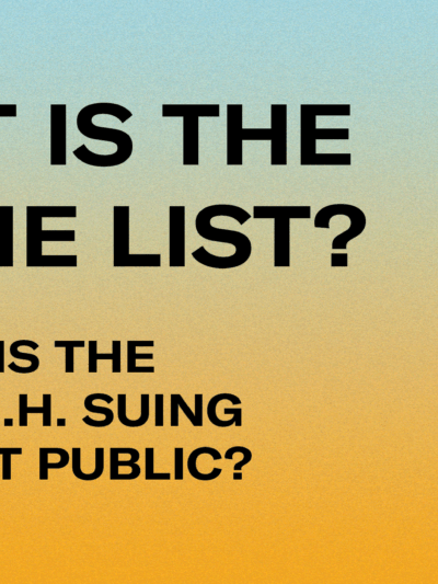 Graphic with blue and yellow gradient that says: What is the Laurie List? And why is the ACLU of NH using to make it public?