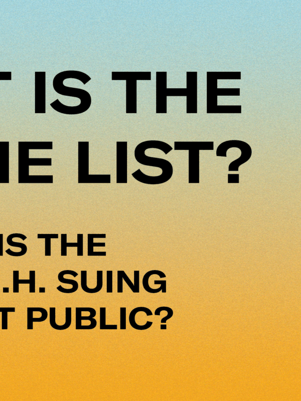 Graphic with blue and yellow gradient that says: What is the Laurie List? And why is the ACLU of NH using to make it public?