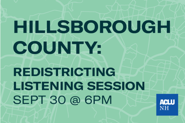Graphic with district lines that says advertises an event for hillsborough county residents to attend a listening session on redistricting on September 30 at 6PM.