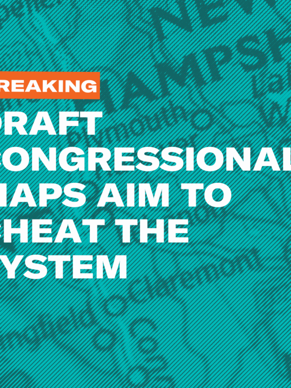 Image of maps with stripes over it, box that says "breaking" and text that says draft congressional maps aim to cheat the system.