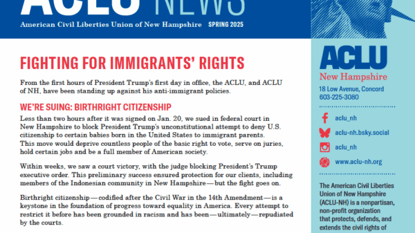 Screenshot of the top of the first page of the newsletter