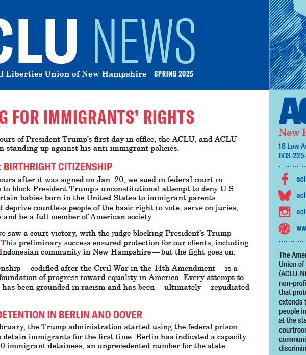 Screenshot of the top of the first page of the newsletter