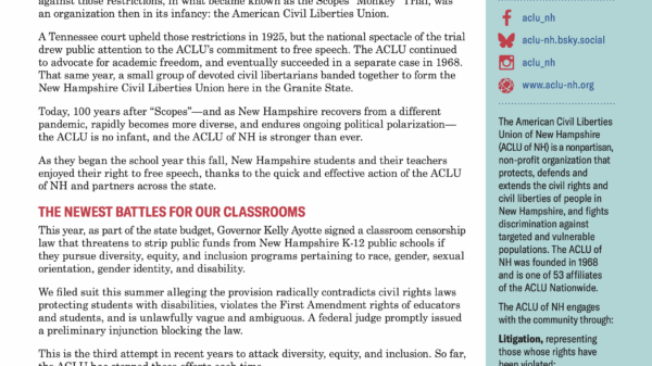 An image of the ACLU of New Hampshire 2025 Fall Newsletter.