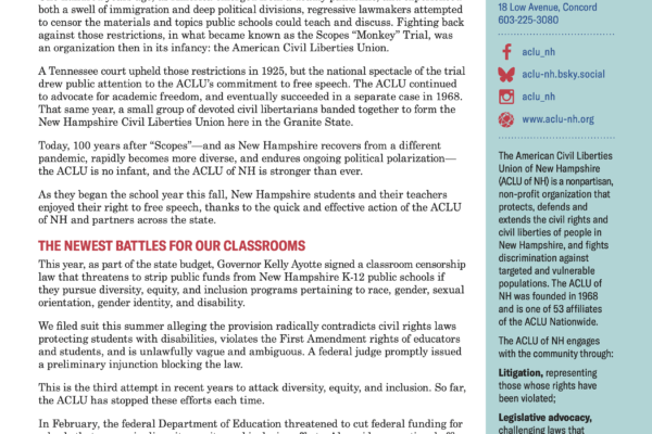 An image of the ACLU of New Hampshire 2025 Fall Newsletter.