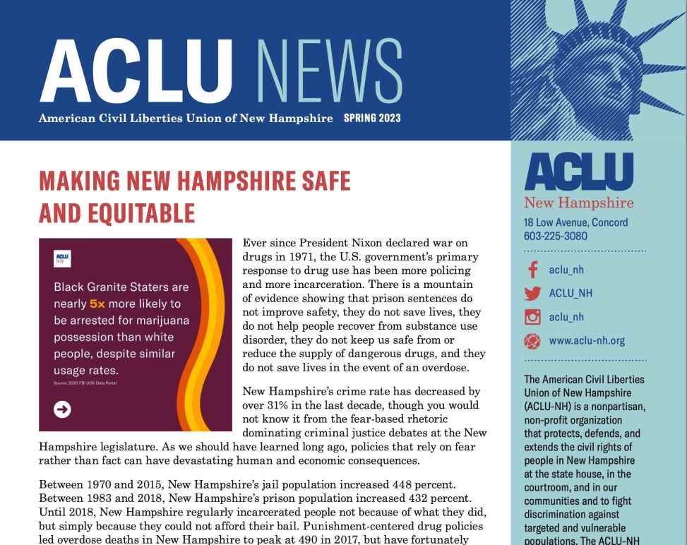 ACLU News Front Page of Spring 2023 newsletter 