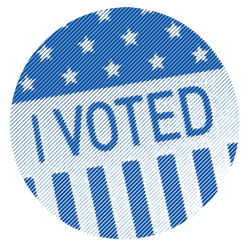 Graphic of button with stars and stripes that says "I Voted"
