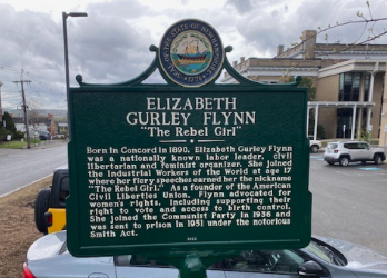 Historic highway marker about Elizabeth Gurley Flynn, "The Rebel Girl"