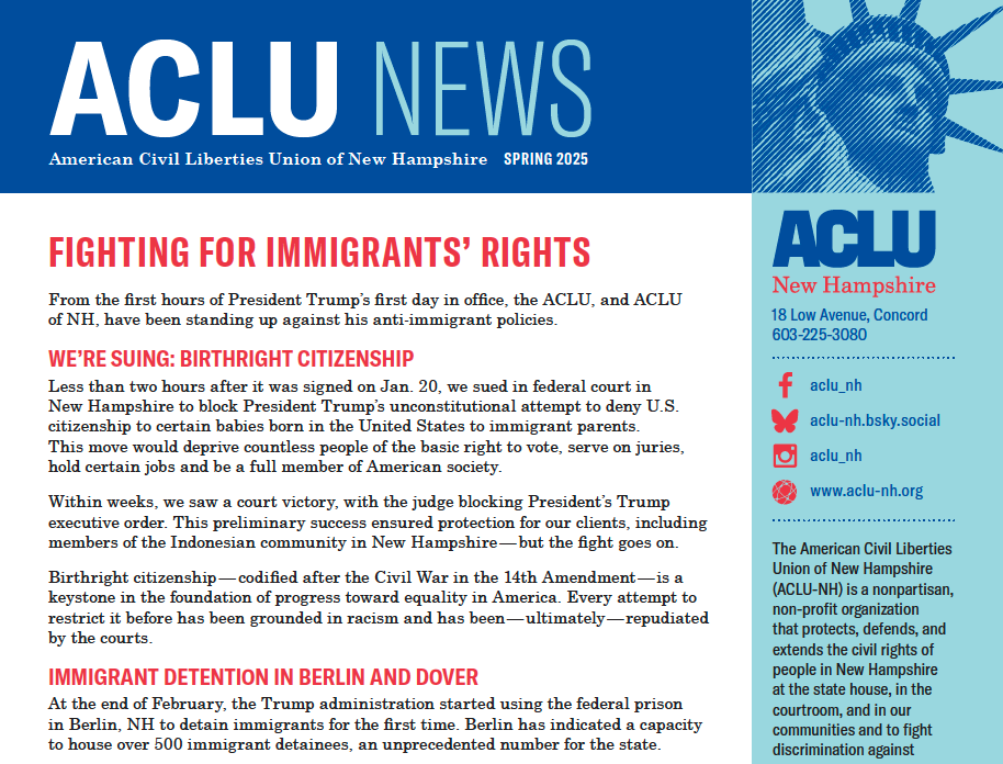 Screenshot of the top of the first page of the newsletter
