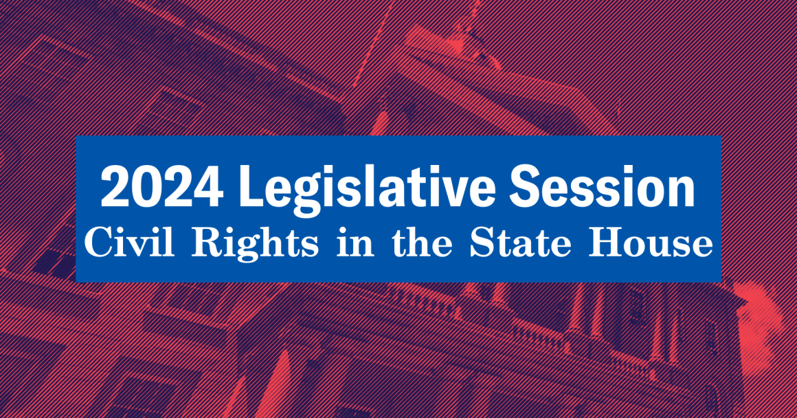 NH State House with text reading: 2024 legislative session, civil rights in the state house