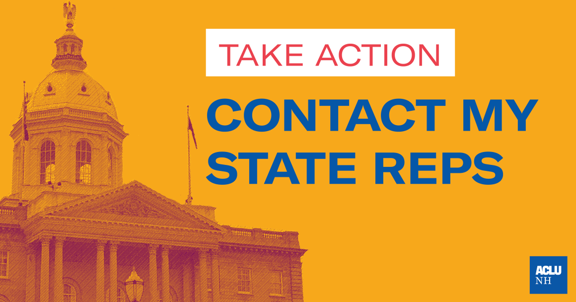 Graphic with State House that says: Take Action - Contact My State Reps