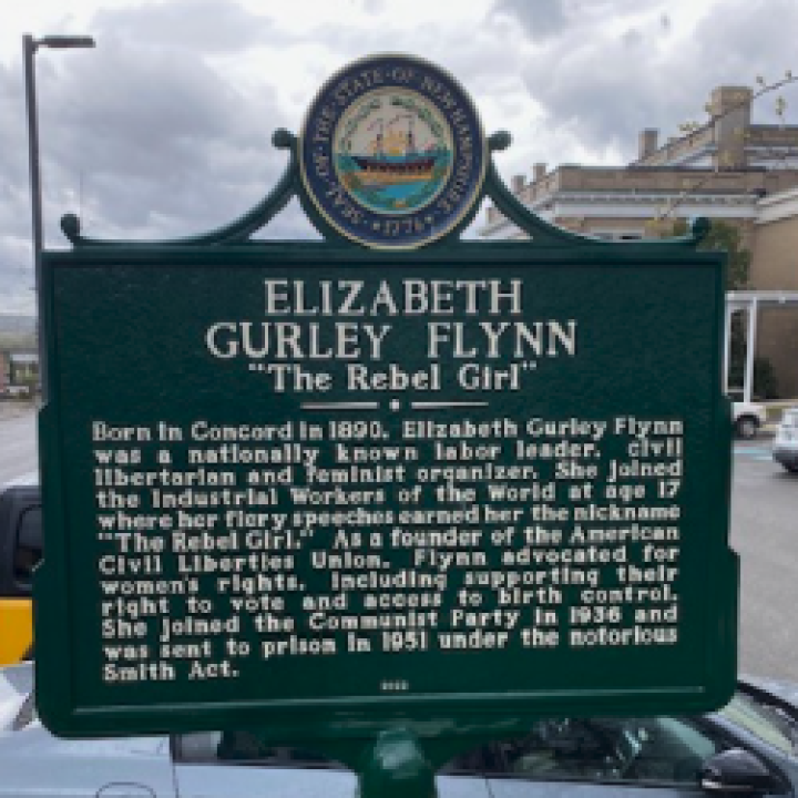 Historic highway marker about Elizabeth Gurley Flynn, "The Rebel Girl"